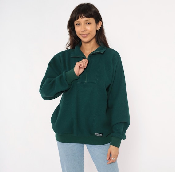 90s Fleece Quarter Zip Forest Green Half Zip Sweatshirt Hiking Outdoor Camping Trail Gorpcore Winter Layering Mountain Gear Mens Medium M
