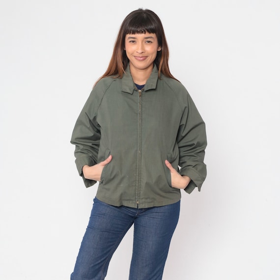 Olive Green Jacket 80s Windbreaker Jacket Faux Fur Lined Retro Sports Raglan Sleeve Army Green Vintage 1980s Retro Preppy Men's Medium 36