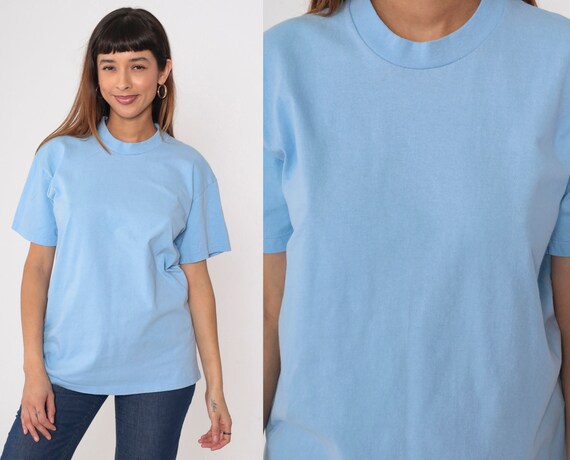 80s Baby Blue T Shirt Plain T-shirt Crewneck Shirt Basic Tee Solid Blank TShirt Crew Neck Short Sleeve Vintage 1980s Cotton Stedman Medium