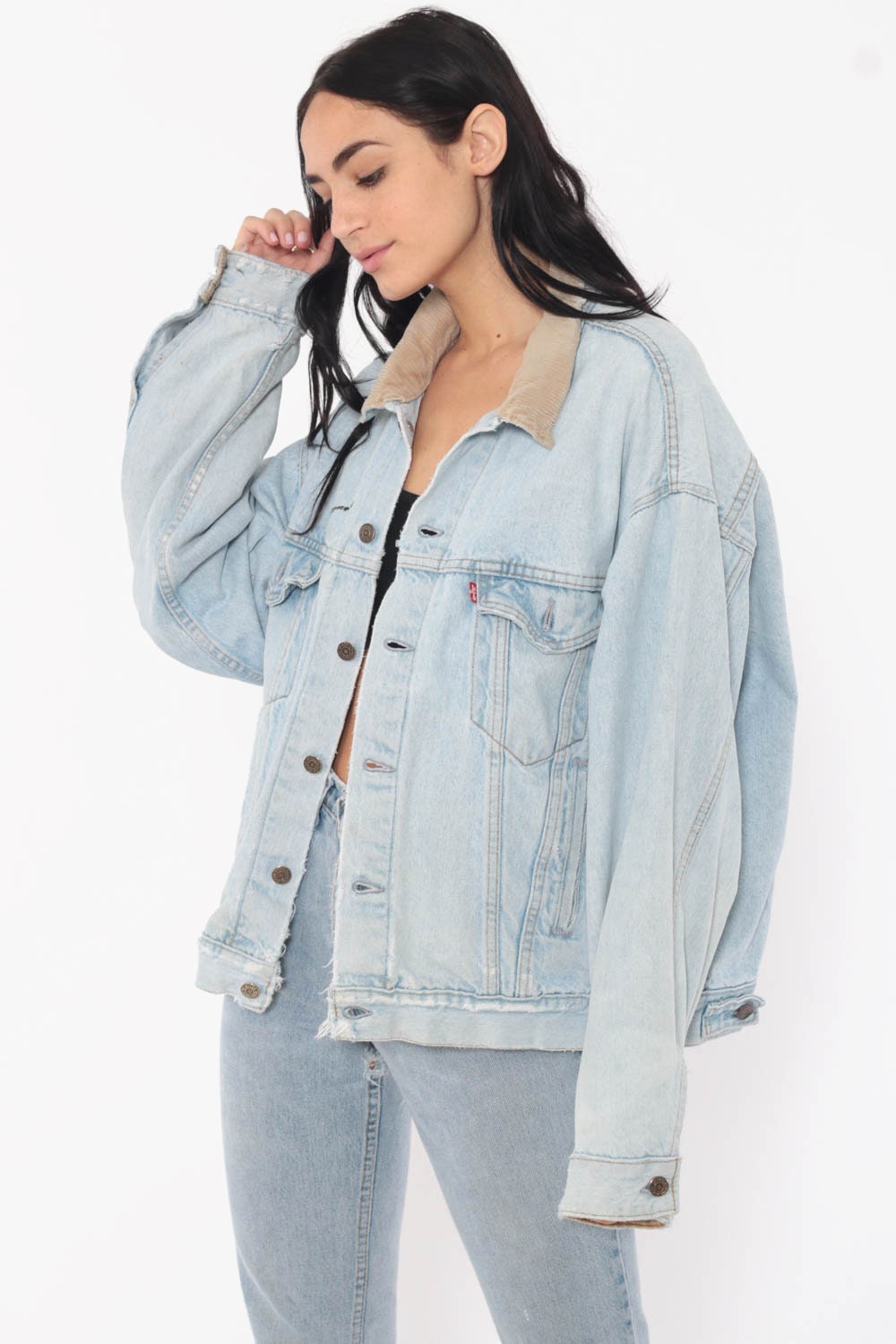 Levis Jean Jacket CORDUROY COLLAR 80s Denim Jacket Light Blue Levi Coat ...