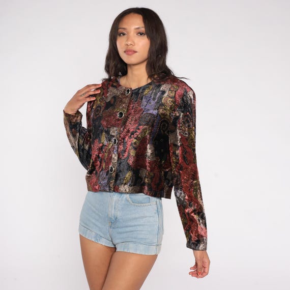 90s Abstract Jacket Cropped Button Front Multicol… - image 3