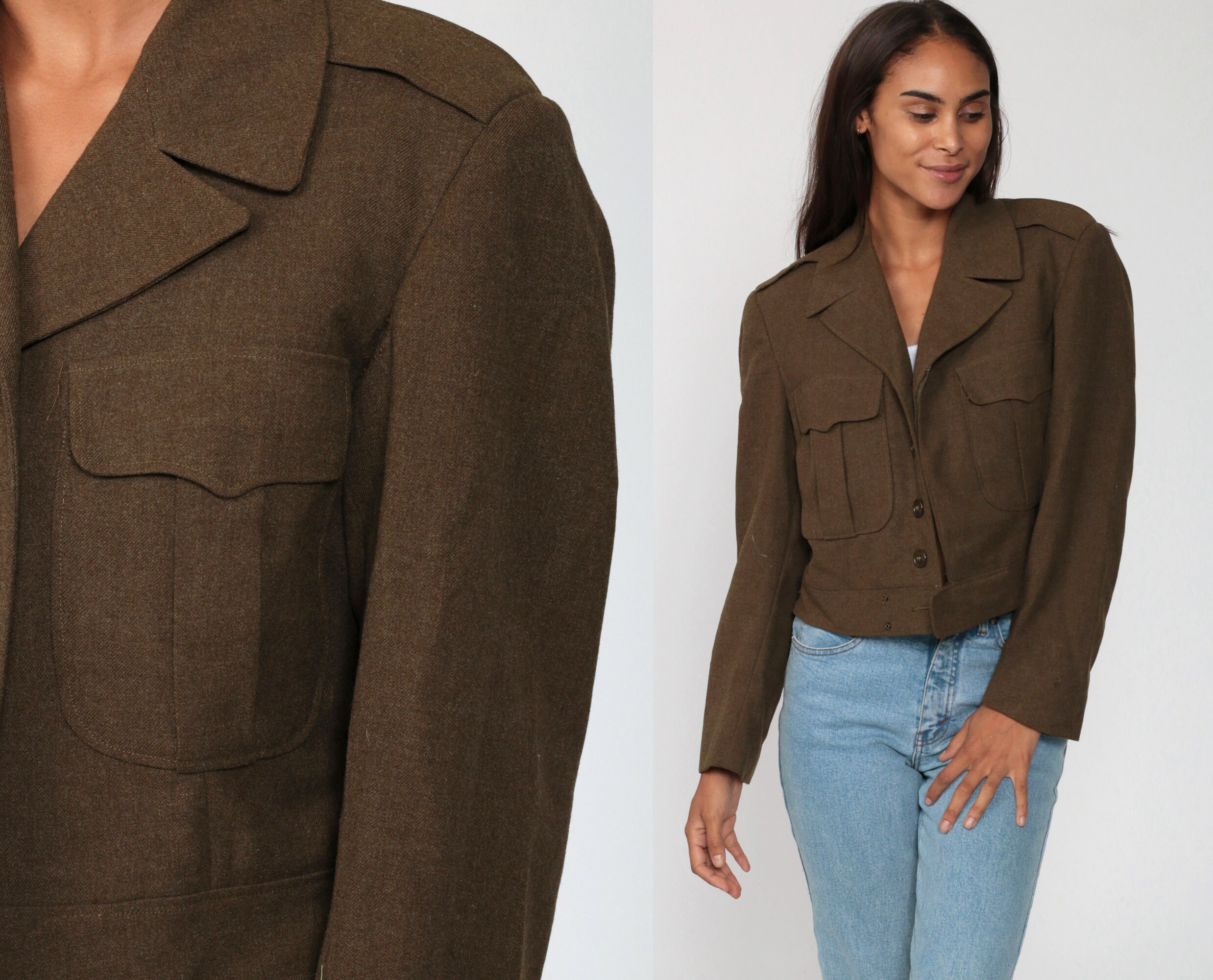 WW2 Wool Army Jacket 40s Military Jacket Brown Cropped Army Jacket WWII