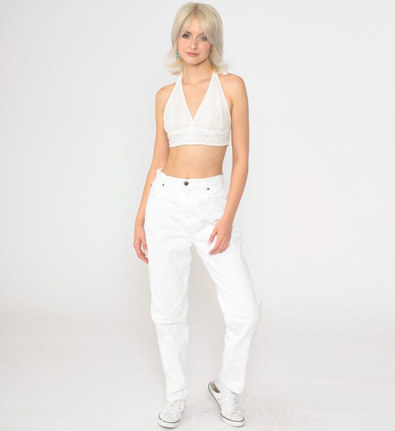 Vintage 90s White Jeans Denim Pants Retro Straight Leg Mom Jeans High Waisted Rise Summer Retro Basic Minimalist Utility 1990s Medium 8