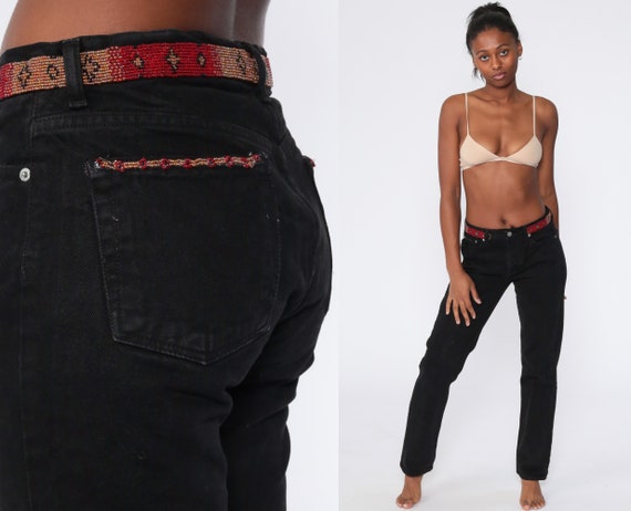 Calvin Klein Jeans Beaded Black Mom Jeans Mid Rise