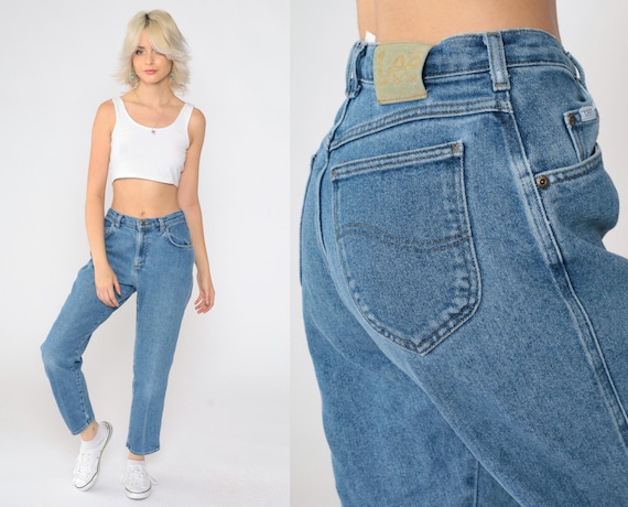 90s Lee Jeans Straight Leg Mom Jeans High Waist Jeans 1990s High Waisted Denim Pants Vintage Blue Small