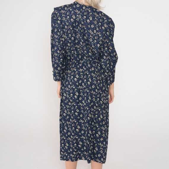 Floral Granny Dress 90s Blue Midi Dress Lace V Neck L… Gem