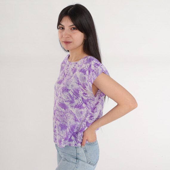 Abstract Print Top 70s Psychedelic Shirt Purple C… - image 4