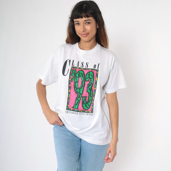 Vintage Class Of '93 Shirt 1993 Graduation High School Single Stitch TShirt 90s Graphic T Shirt 1990s White Screen Stars Extra Large xl