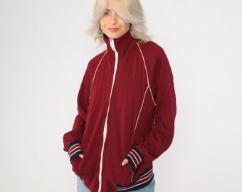 Burgundy Track Jacket 80s Zip up Sweatshirt Basic Bomber