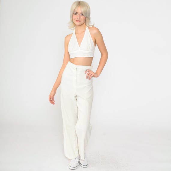 Vintage White Pants 80s Straight Leg Trousers High Waisted Slacks 1980s Pants Summer Smooth Back Pocketless Youth 18/xs