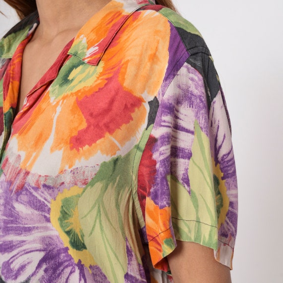 Watercolor Floral Blouse Y2K Silk Shirt Button up… - image 7