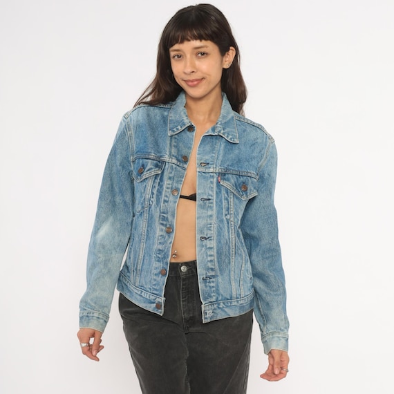 80s Levi's Denim Jacket Light Wash Blue Acid Stone Faded Trucker Jean Button Front Cotton Distressed Grunge Vintage Western Small S