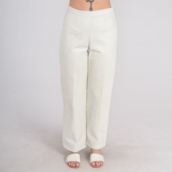 White Leather Pants Y2k High Waisted Rise Pants Straight Leg Trousers Retro Basic Rocker Festival Newport News Vintage 00s Small S 28