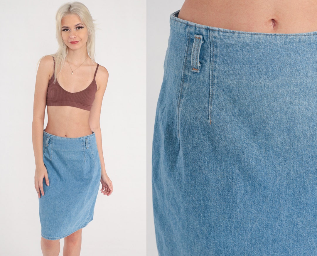 90s Jean Skirt Denim Knee Length Skirt Pencil Skirt Jeans 1990s High
