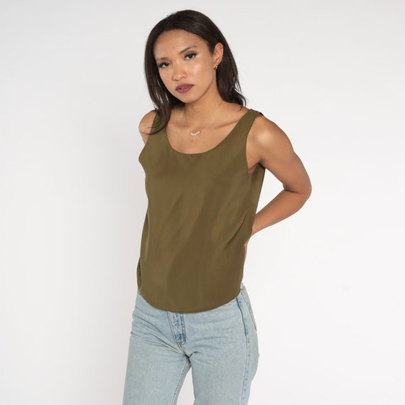 Olive Green Tank Top 90s T-Shirt Sleeveless Tee R… - image 4