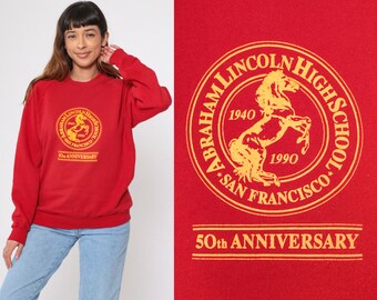 Abraham Lincoln High School Sweatshirt 1990 50th Anniversary 90s High School San Francisco California Crewneck Vintage 1990s Large
