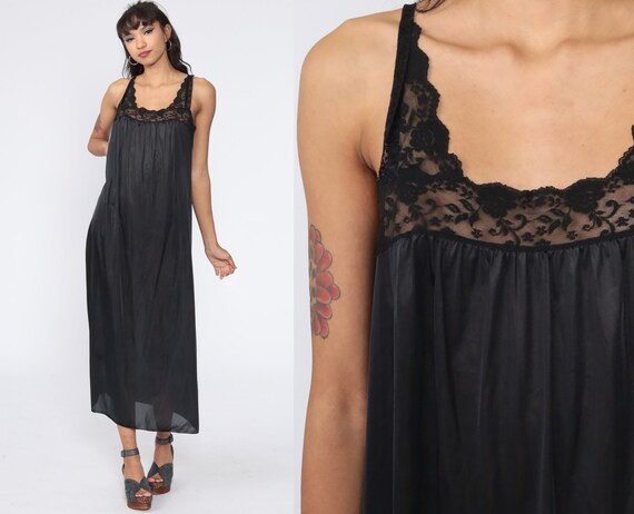 70s sliperfection black nylon lace sheer slip skirt