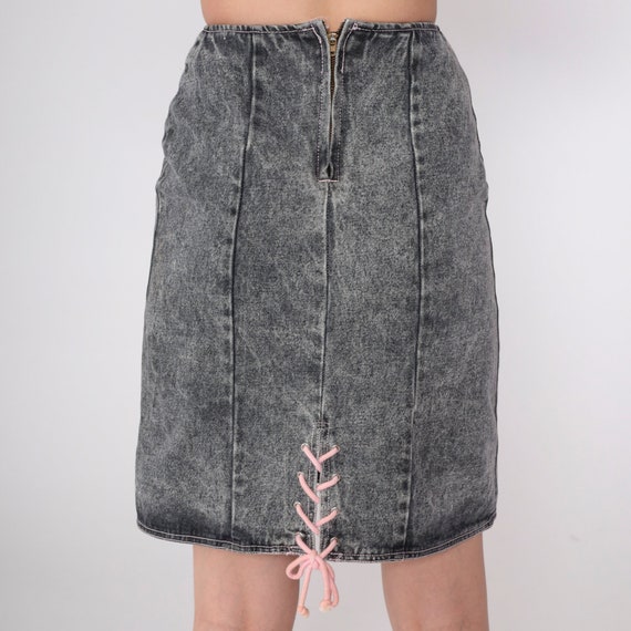 80s Acid Wash Jean Skirt Grey Lace Up Denim Mini … - image 5