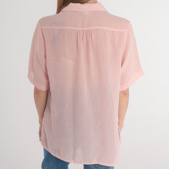 Floral Embroidered Blouse 80s Semi-Sheer Pink Top… - image 7