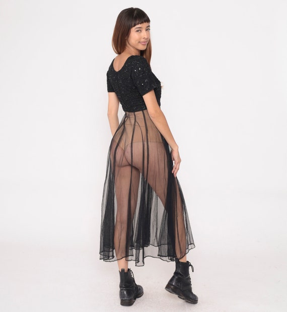 Chiffon Beaded Dress Sheer Black Dress 80s Party … - image 6