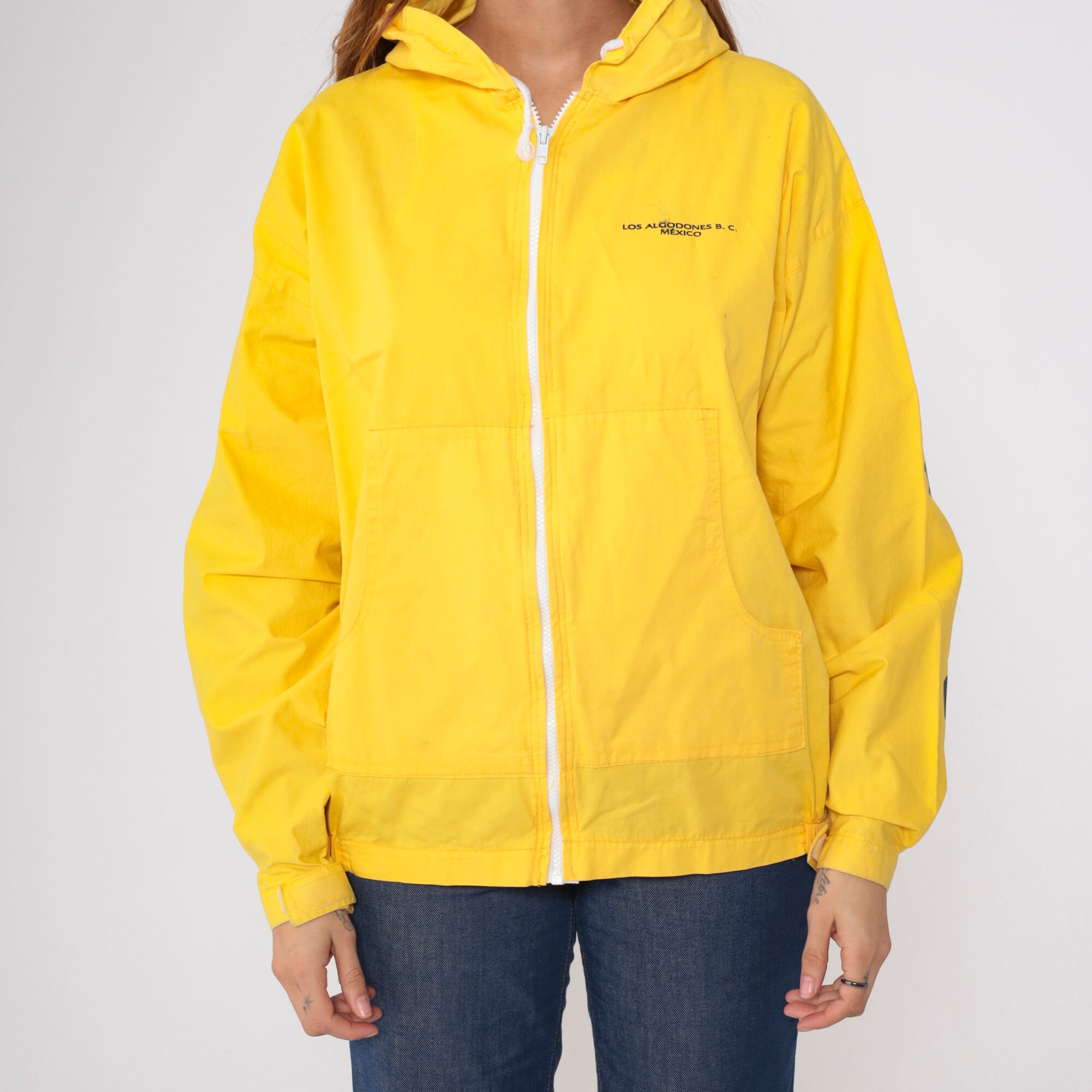Mexico Jacket 90s Yellow Hooded Windbreaker Los Algodones BC