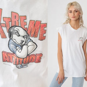 Big Dogs Shirt Y2K X-Treme Attitude T-Shirt Graphic Tee Retro Cutoff Muscle Tee Animal Dog Tshirt White Streetwear Vintage 00s Mens Large L