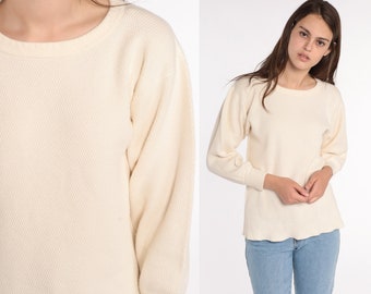 Vintage Camisa Térmica Crema Camiseta Manga Larga Camisa Lisa Camisa 80s Camiseta Retro Camiseta Vintage Camiseta 70s Básica Mediana Grande