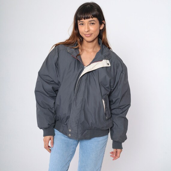 80s Members Only Ski Jacket 42 Dark Grey Down Ski Jacket Puffy Retro Puffer Coat Winter Jacket Goose Down Vintage Puff Men's Large