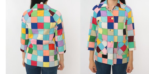Vintage Patchwork Jacket 70s Bright Multicolor Sq… - image 8