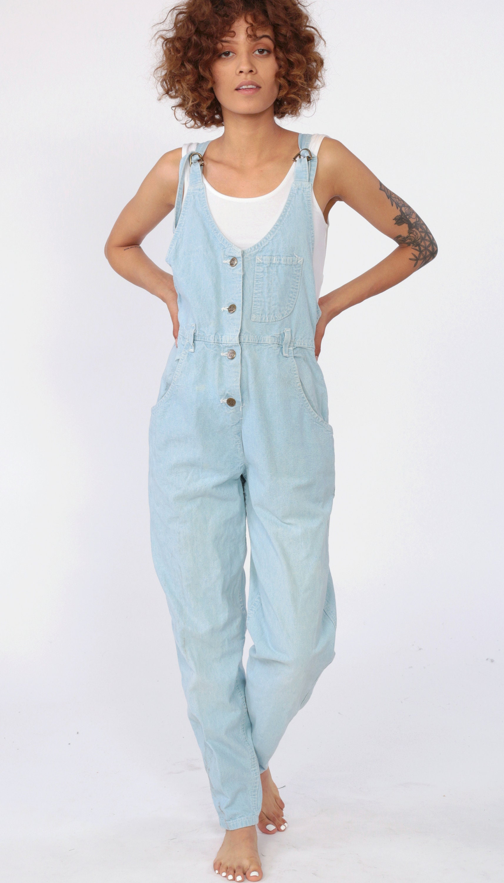 Denim Overall Jumpsuit 90s LEE Playsuit Grunge Suspender Pants Bib Cargo Vintage Dungarees 1990s 