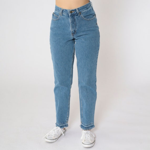 Eddie Bauer Mom Jeans Y2K High Waisted Rise Jeans Slim Blue Denim Pants Straight Tapered Leg Retro 00s Vintage Small 4