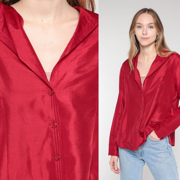 90's Red Silk Oversized Minimal Silk Blouse by The Limited main image 1
