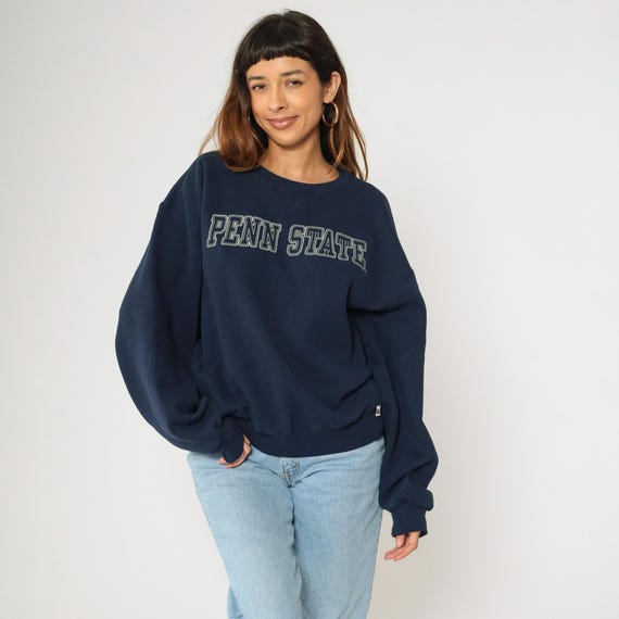 Vintage Penn State Sweatshirt 90s University Football Shirt Sports Graphic College Sweater 1990s Navy Blue Russell Athletic Oversize Large L