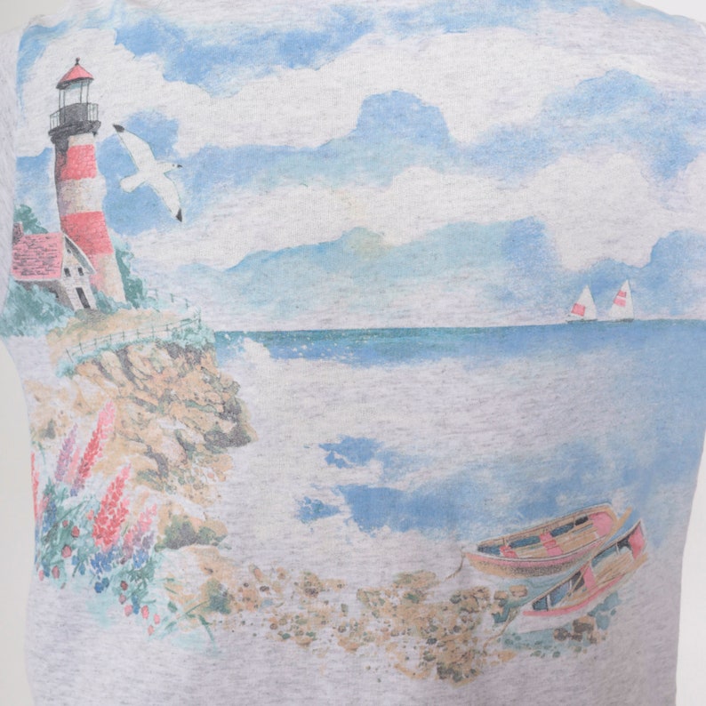 Nantucket Lighthouse Cardigan Sweatshirt 90s Nautical Boat Sweatshirt Massachusetts Button Up Heather Grey Graphic Vintage Retro Small S image 6