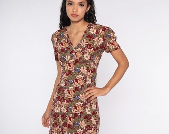 Bordeauxrode bloemen romper jaren 90 grunge mini Empire taille boxpakje wijde pijpen jaren 1990 Boho vintage korte mouw zomer rayon klein medium