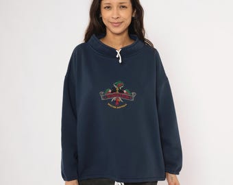 90s Busselton Sweatshirt Navy Blue Embroidered Western Australia Souvenir Pullover Cotton Fleece Relaxed Fit Tourist Vintage Extra Large XL