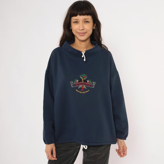90s Busselton Sweatshirt Navy Blue Embroidered Western Australia Souvenir Pullover Cotton Fleece Relaxed Fit Tourist Vintage Extra Large XL