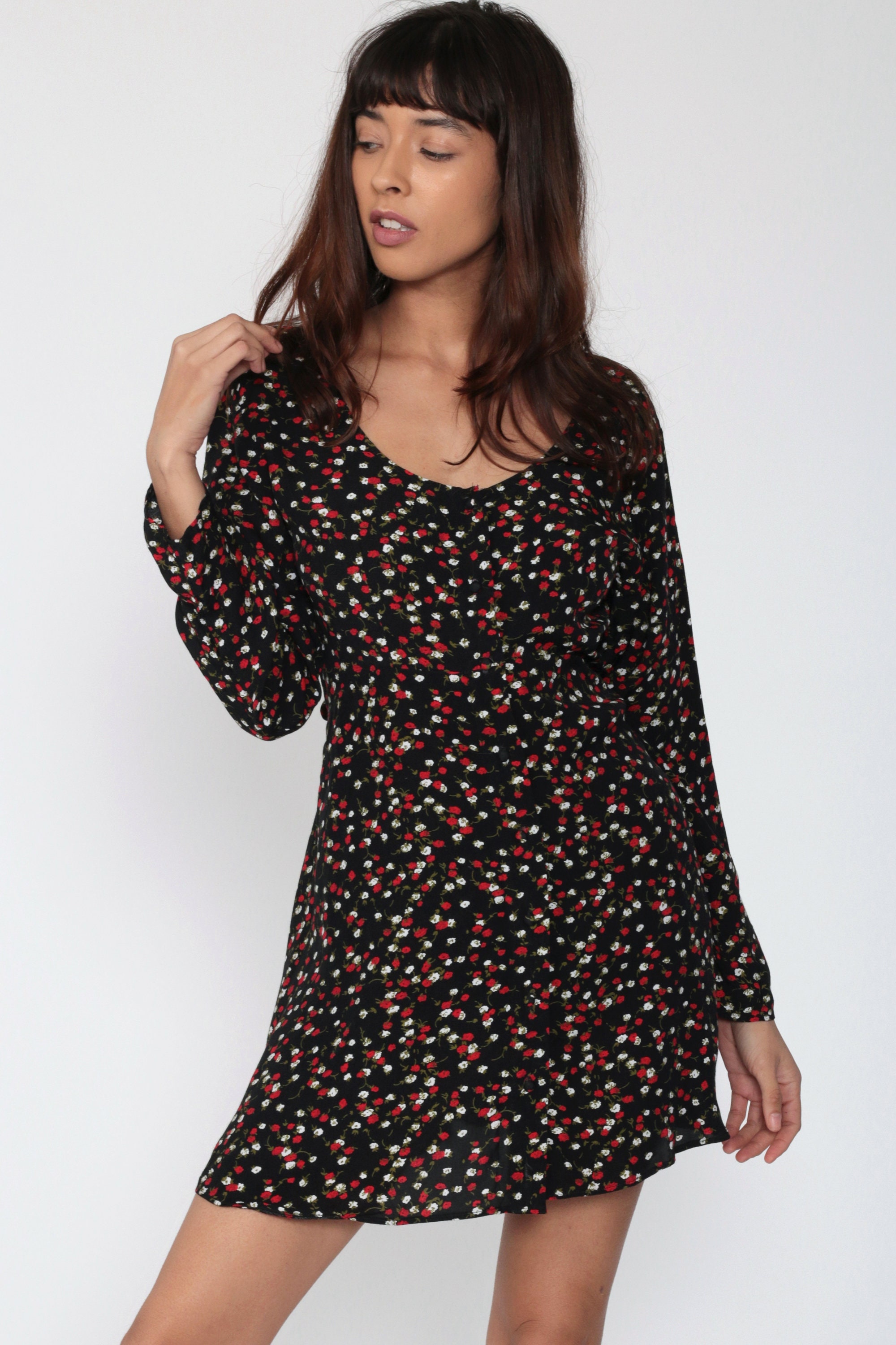 black dress with small flowers