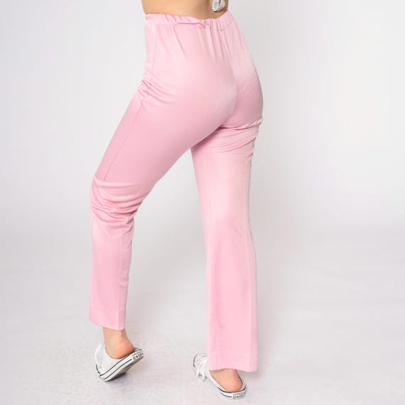 90s Baby Pink Flared Pants Boho Festival Trousers High Elastic Waist Hippie Vintage Bohemian Small xs