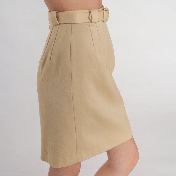 Tan Pencil Skirt 80s Wool Mini Skirt High Waisted… - image 4