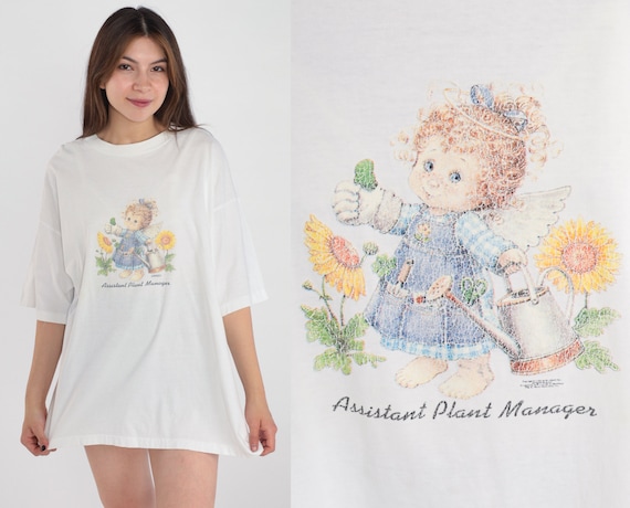 Gardening Angel Shirt Y2K Assistant Plant Manager T-Shirt Cherub Gardener Graphic Tee Retro Kawaii Cute White Vintage 00s Extra Large xl