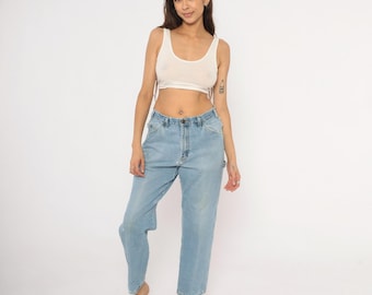 Pantalones vaqueros Dickies Carpenter de los años 2000, de mezclilla lavada clara, estilo utilitario, pierna recta, azul, algodón desgastado, ropa de trabajo, estilo urbano, talla S