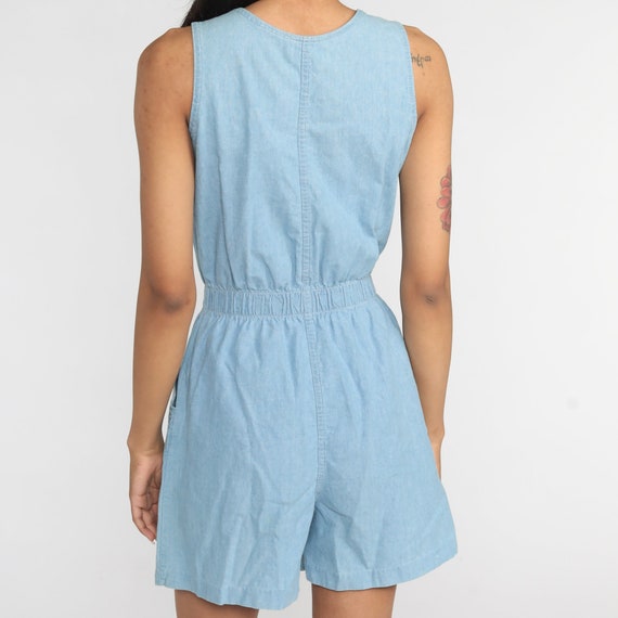 Denim Romper 90s Light Blue Chambray Playsuit Ret… - image 6