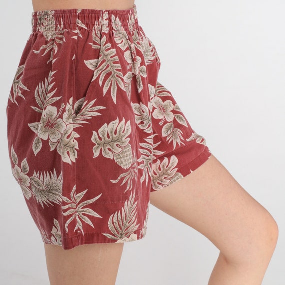 Hawaiian Floral Shorts 90s Beach Shorts Red Tropi… - image 5