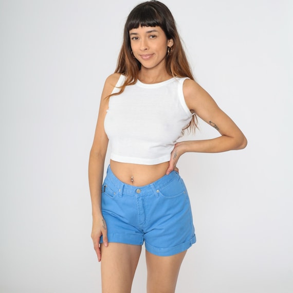 Vintage 90s Jean Shorts Blue Cuffed Denim Shorts Colored Mom Shorts 1990s Shorts High Waisted Small S