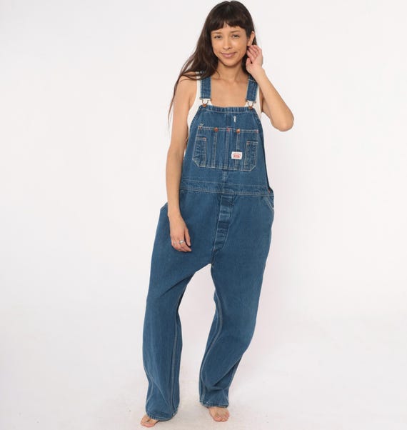 Roundhouse Denim Overalls 90s Blue Workwear Carpenter Bib Cotton Vintage Unisex Pocket Utility Dungarees Classic Americana Style Medium M