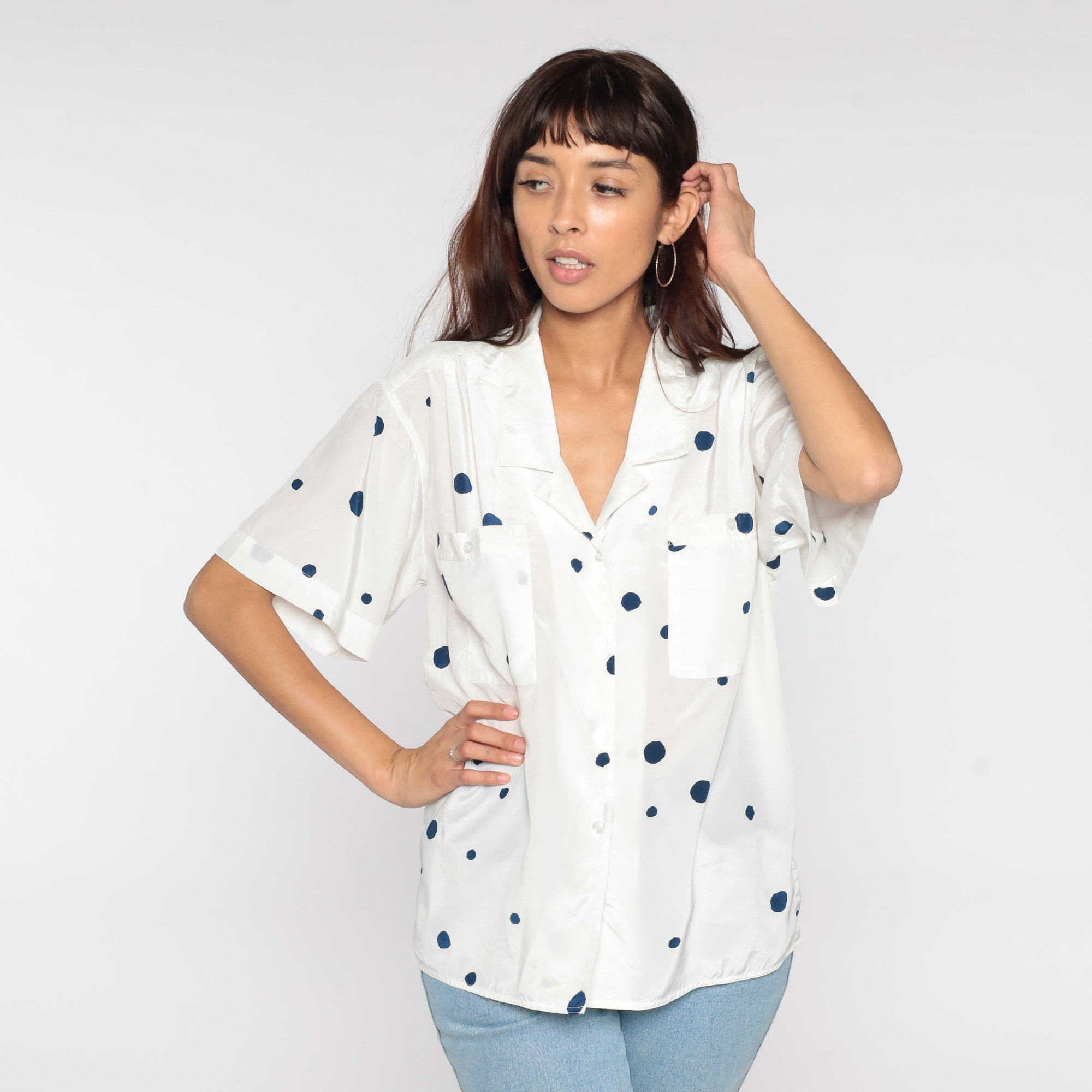 Polka Dot Shirt 90s Button Up Blouse 