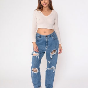 Jeans déchirés Lee des années 90, taille haute, jambe fuselée décontractée, pantalon en denim effet vieilli décontracté rétro des années 90, 32 moyenne grande image 2