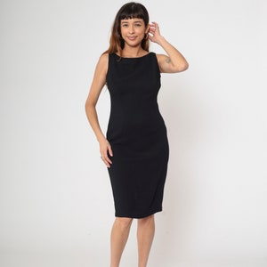 Black Mini Dress 90s Pencil Dress Sheath Wiggle Boatneck Classic Sleeveless LBD Simple Vintage 1990s Small 6