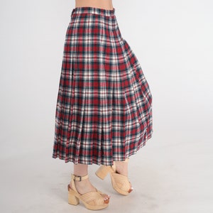 Pendleton Midi Skirt 80s Red Plaid Wool Skirt High Waisted Pleated School Girl Preppy Green White Tartan Uniform Vintage 1980s Small 28 image 4